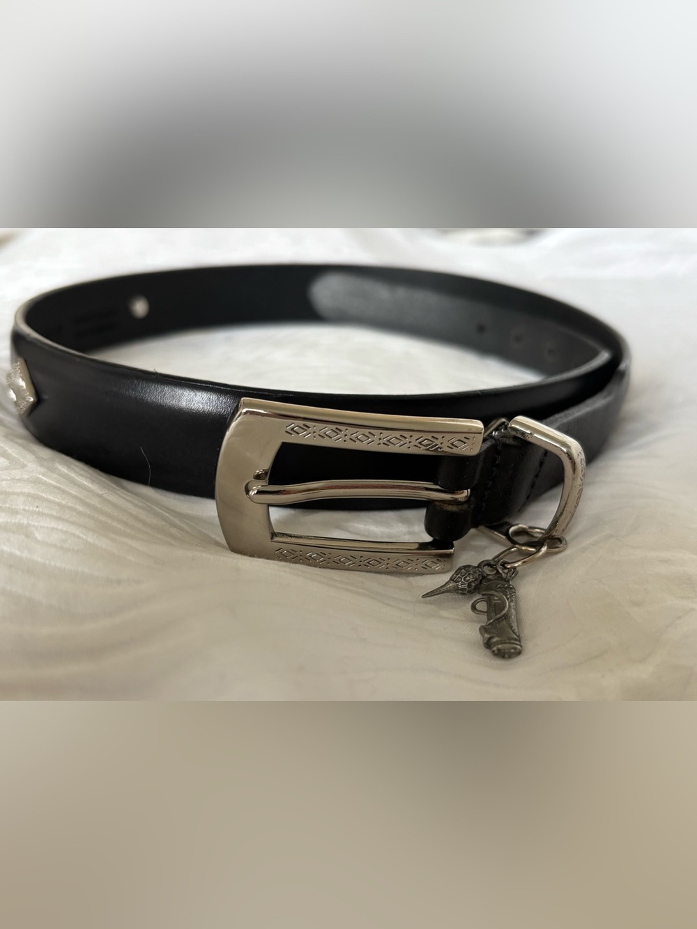 FootJoy Black Leather women’s Belt with Silver Buckle & Golf Accessory Details - Picture 2 of 9